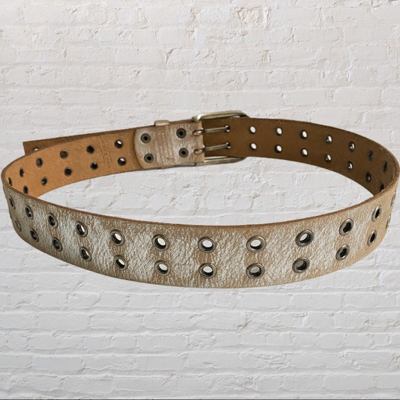 Eyelet Full grain cowhide silver sheen belt - Picture 5 of 8